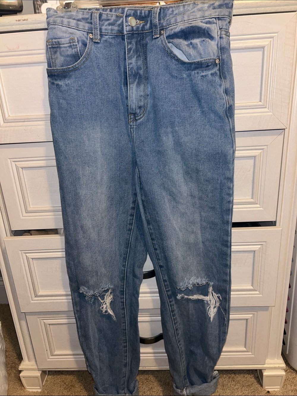 SHEIN Light Blue Distressed Boyfriend Jeans